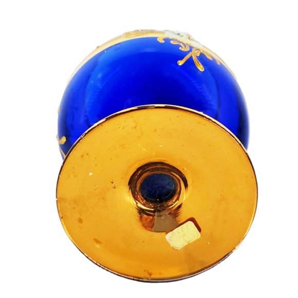 Murano Italy Cobalt Blue Goblet Gold Enamel Floral - Picture 7 of 8